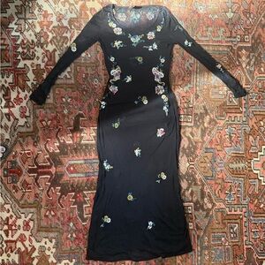 Vivienne Tam Floral Black Mesh Maxi Dress
